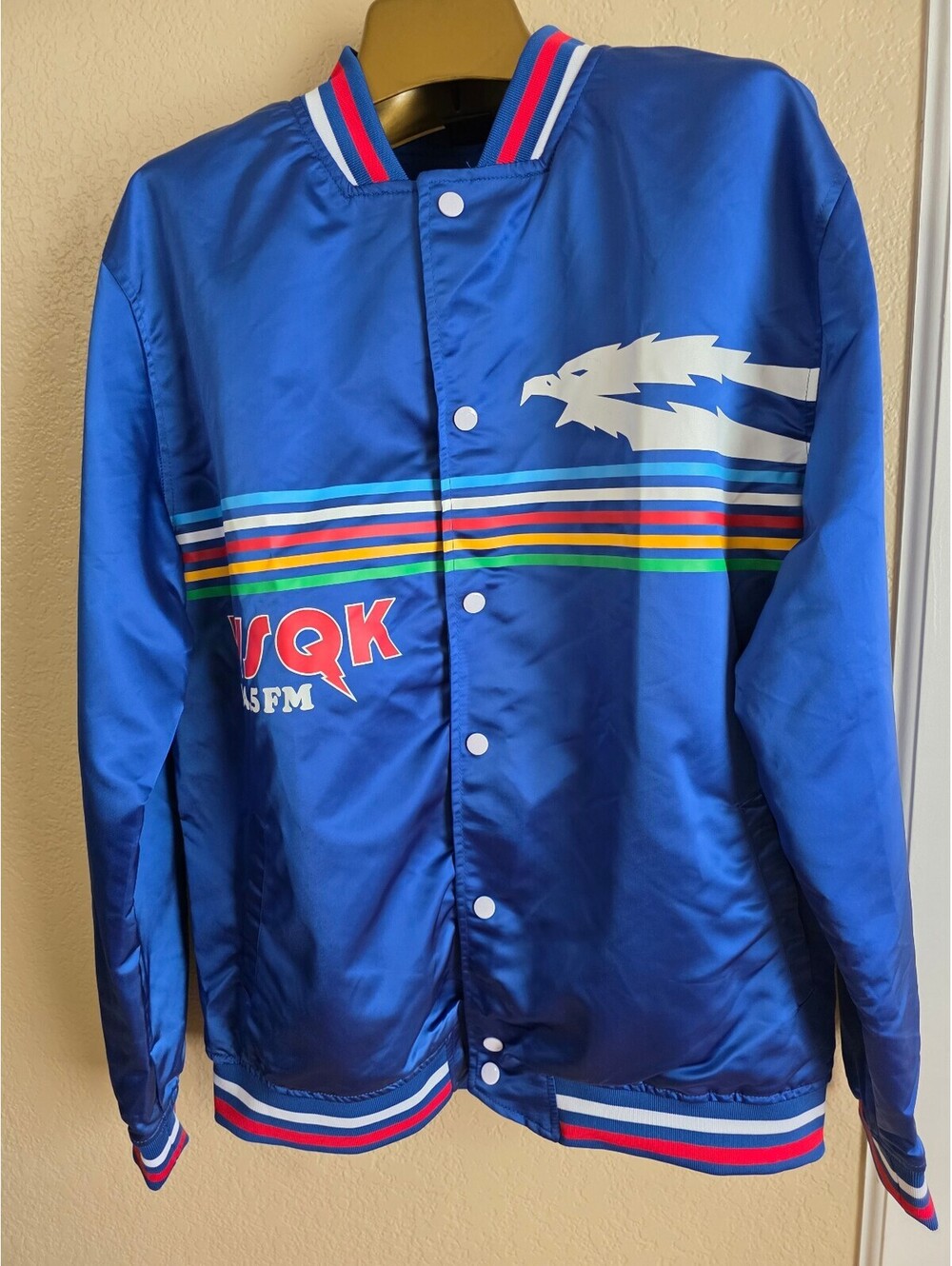 Stranger Things Memorabila WSQK 94.5 FM Blue Satin Bomber Jacket LG